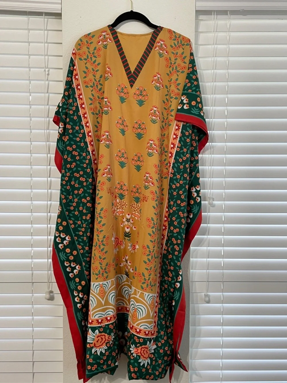 Boho Floral V-Neck Maxi Dress in Mustard and Green - Picture 5 of 10